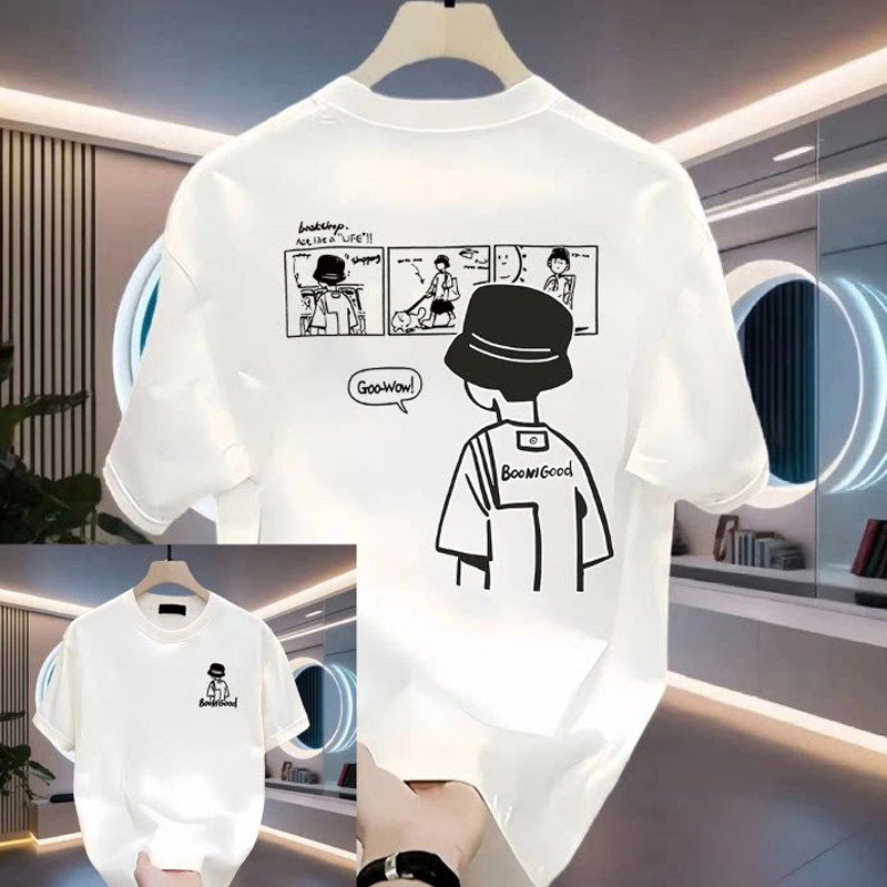 仓树一石潮牌短袖t恤男士夏季新款高端纯棉白色质感正肩圆领半袖