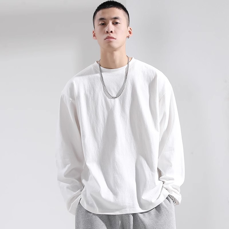 仓树一石220G纯棉长袖T恤男高端潮牌2025春秋新款潮流白色打底衫