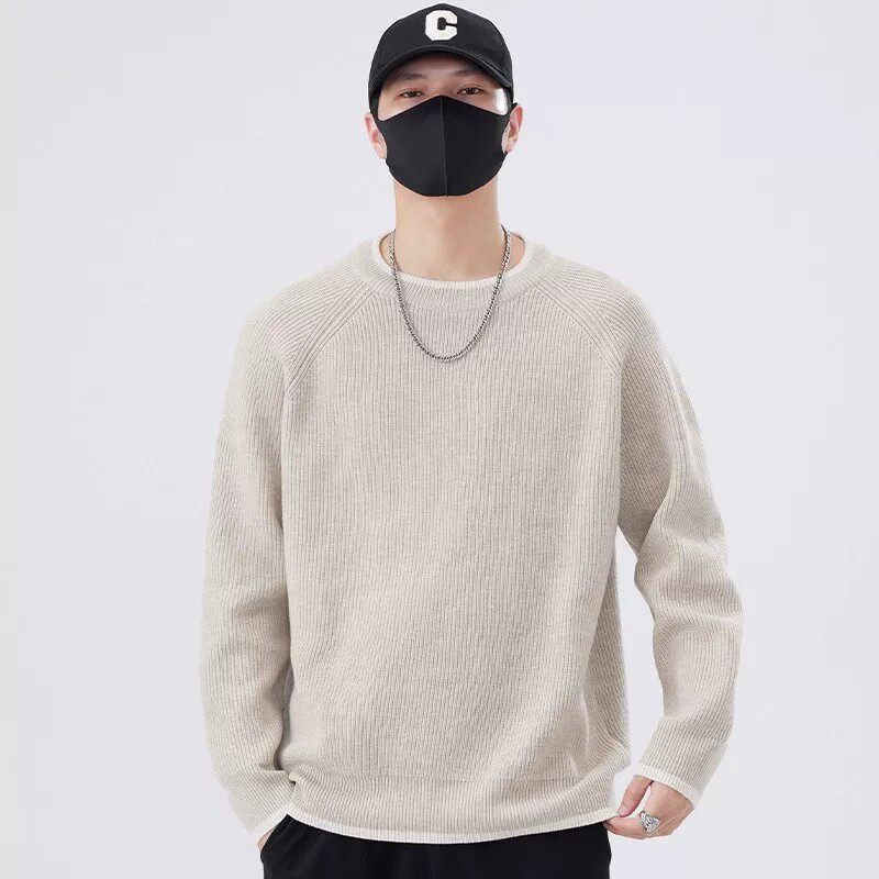 仓树一石毛衣男士秋冬季2026新款潮流加厚圆领简约百搭打底针织衫