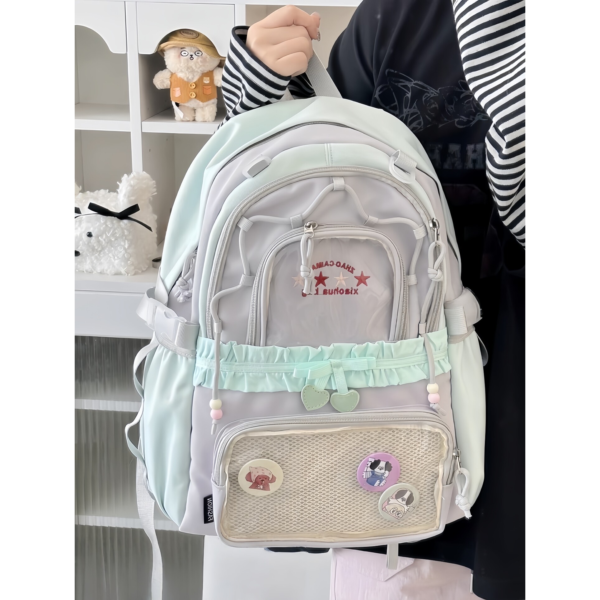 法国MlcanI Kans书包女初高中学生双肩包二次元透明吧唧谷子痛包