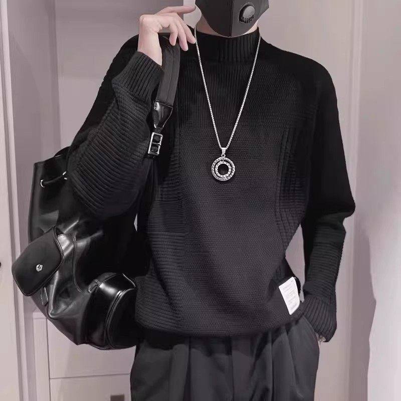 仓树一石潮牌半高领毛衣男士秋冬季高级感加厚保暖针织情侣打底衫