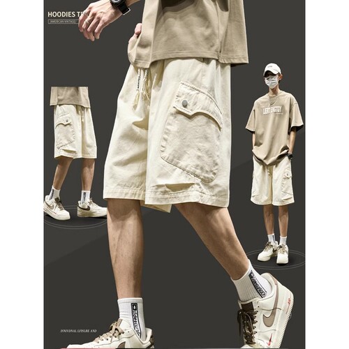 仓树一石短裤男夏季新款日系潮牌工装五分裤子薄款宽松潮直筒中裤