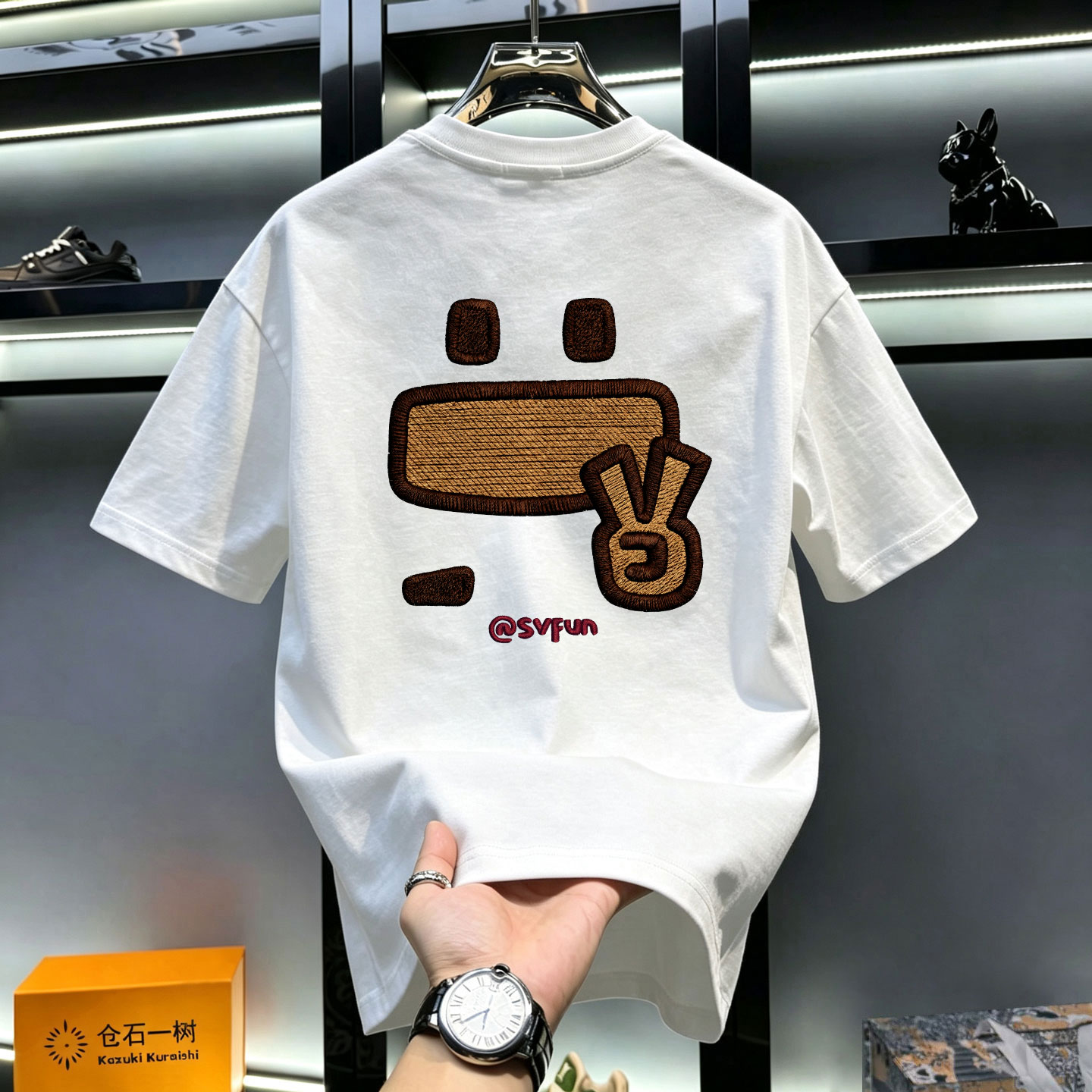 仓树一石潮牌美式趣味印花短袖T恤男夏季纯棉宽松情侣装个性上衣