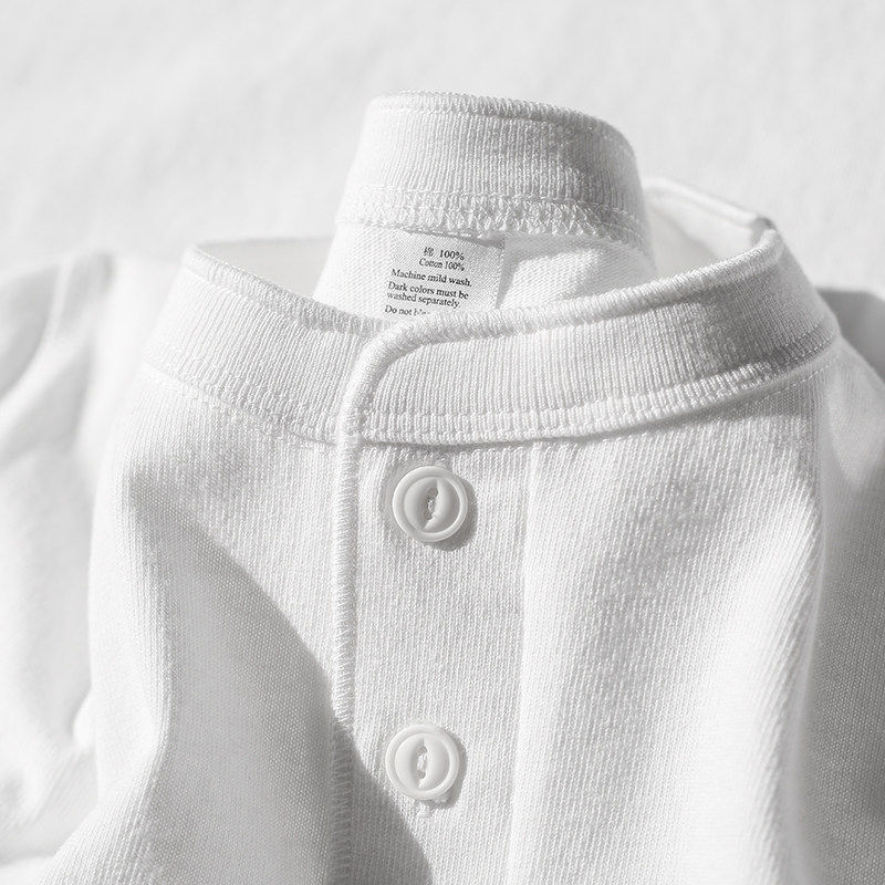 2025新款潮牌美式亨利衫长袖T恤春秋季纯棉内搭卫衣白色打底衫男
