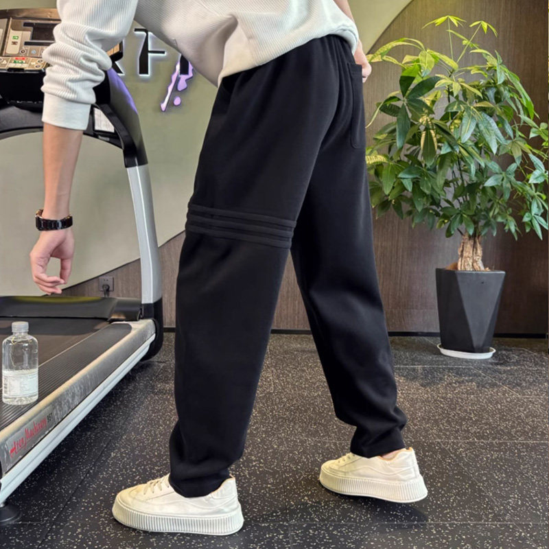 仓树一石男士条纹卫裤黑色运动裤弹力哈伦2026新款春秋季休闲裤子