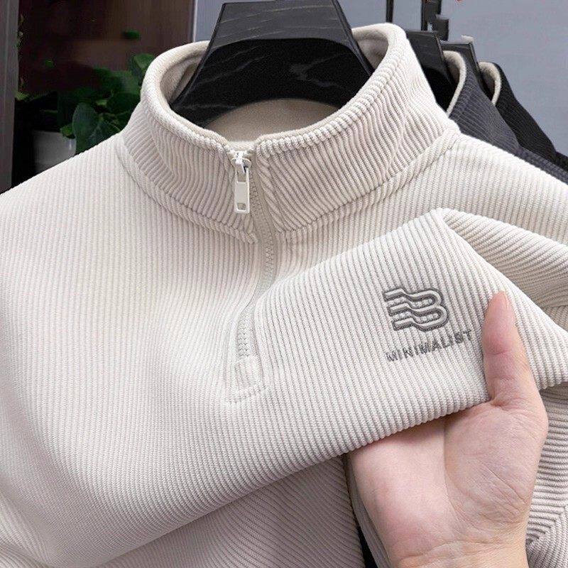 仓树一石潮牌高端半拉链卫衣男士秋冬季新款时尚百搭加绒保暖外套