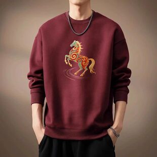 仓树一石潮牌2026秋冬马年本命年高端卫衣男潮流休闲宽松情侣衣服