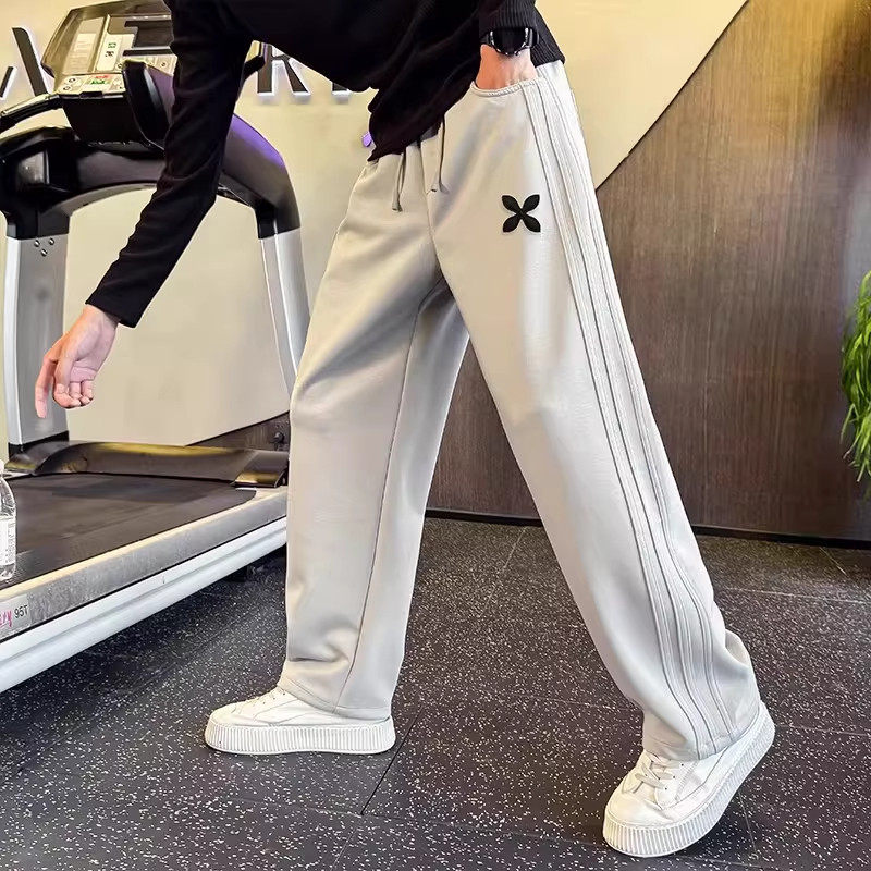 仓树一石潮牌痞帅条纹卫裤男士秋冬新款高级感加绒保暖休闲阔腿裤