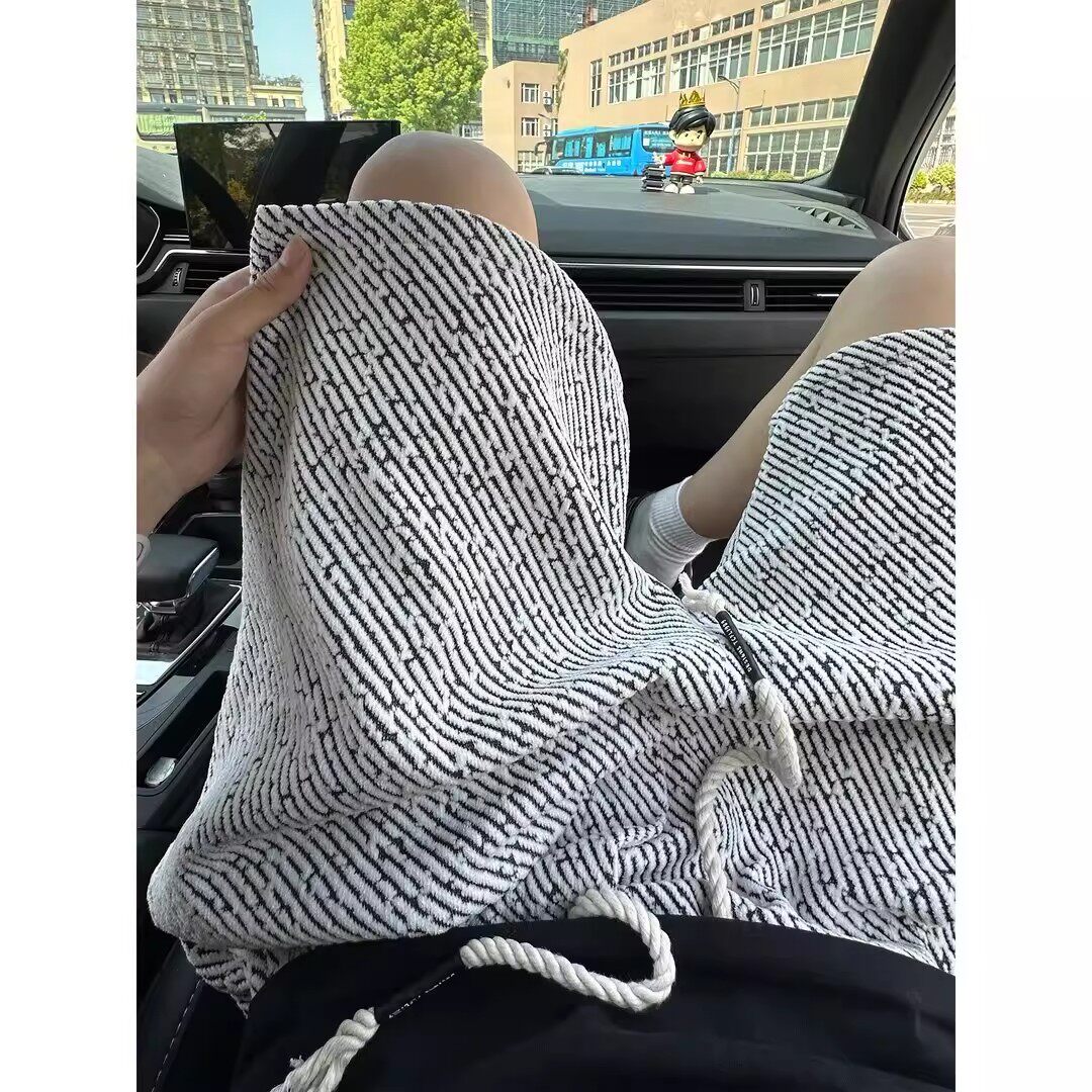 仓树一石斑马纹短裤男款夏季潮流宽松直筒中裤男痞帅休闲五分裤潮