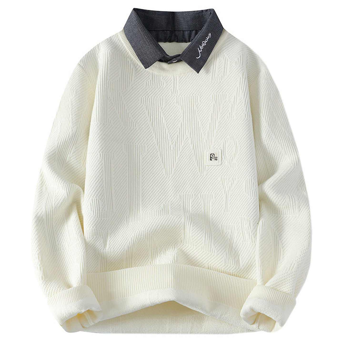 仓树一石潮牌衬衫领毛衣男秋冬宽松高级感针织衫百搭假两件毛线衣