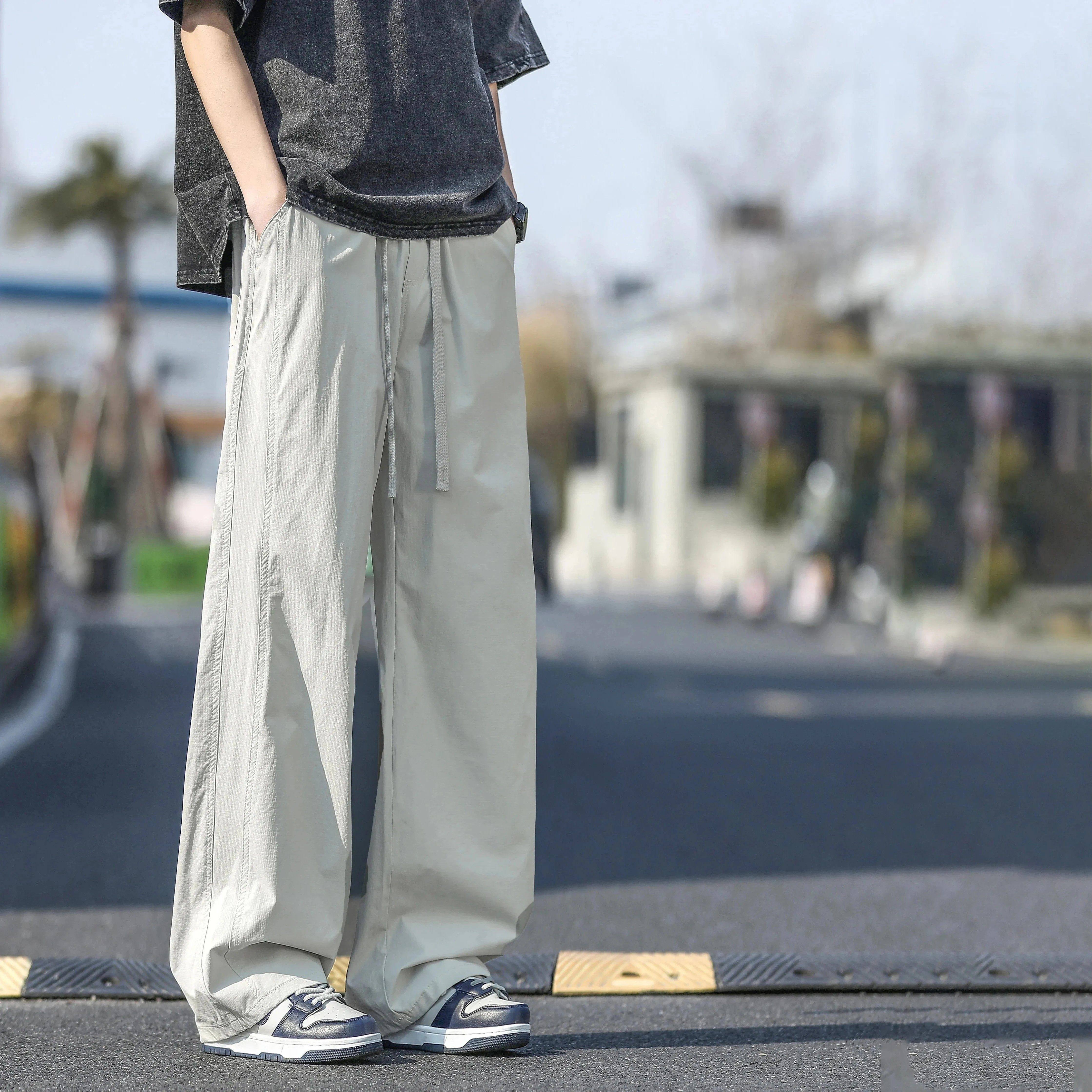 仓树一石男士裤子夏季新款冲锋裤宽松直筒休闲裤薄款男美式工装裤