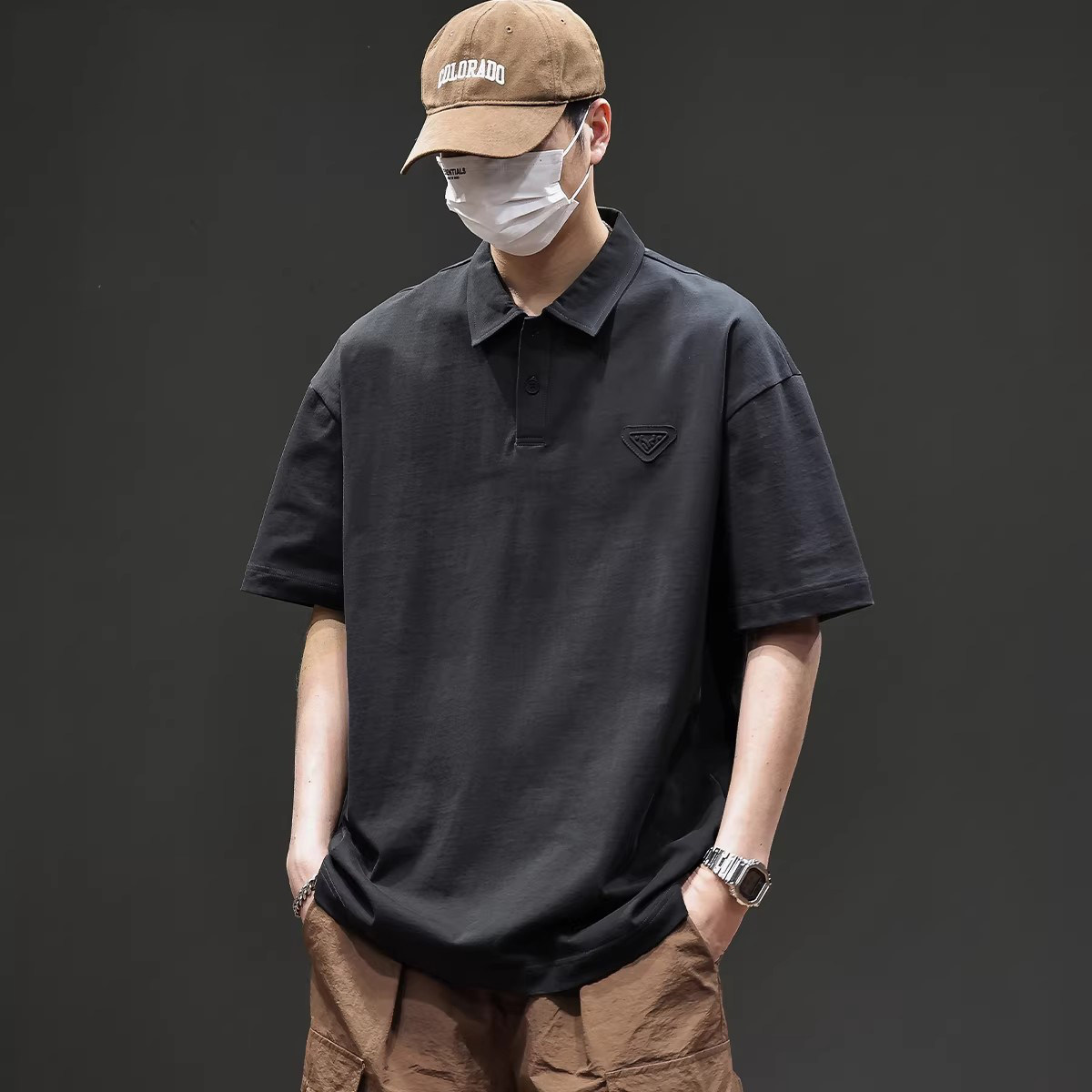 仓树一石美式复古短袖t恤男士2026夏季新款重磅POLO衫男休闲百搭