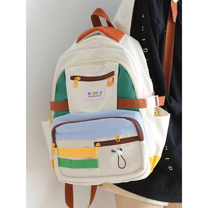香港IT HKINS双肩包女生学院撞色书包大学生初高中生男生轻便背包
