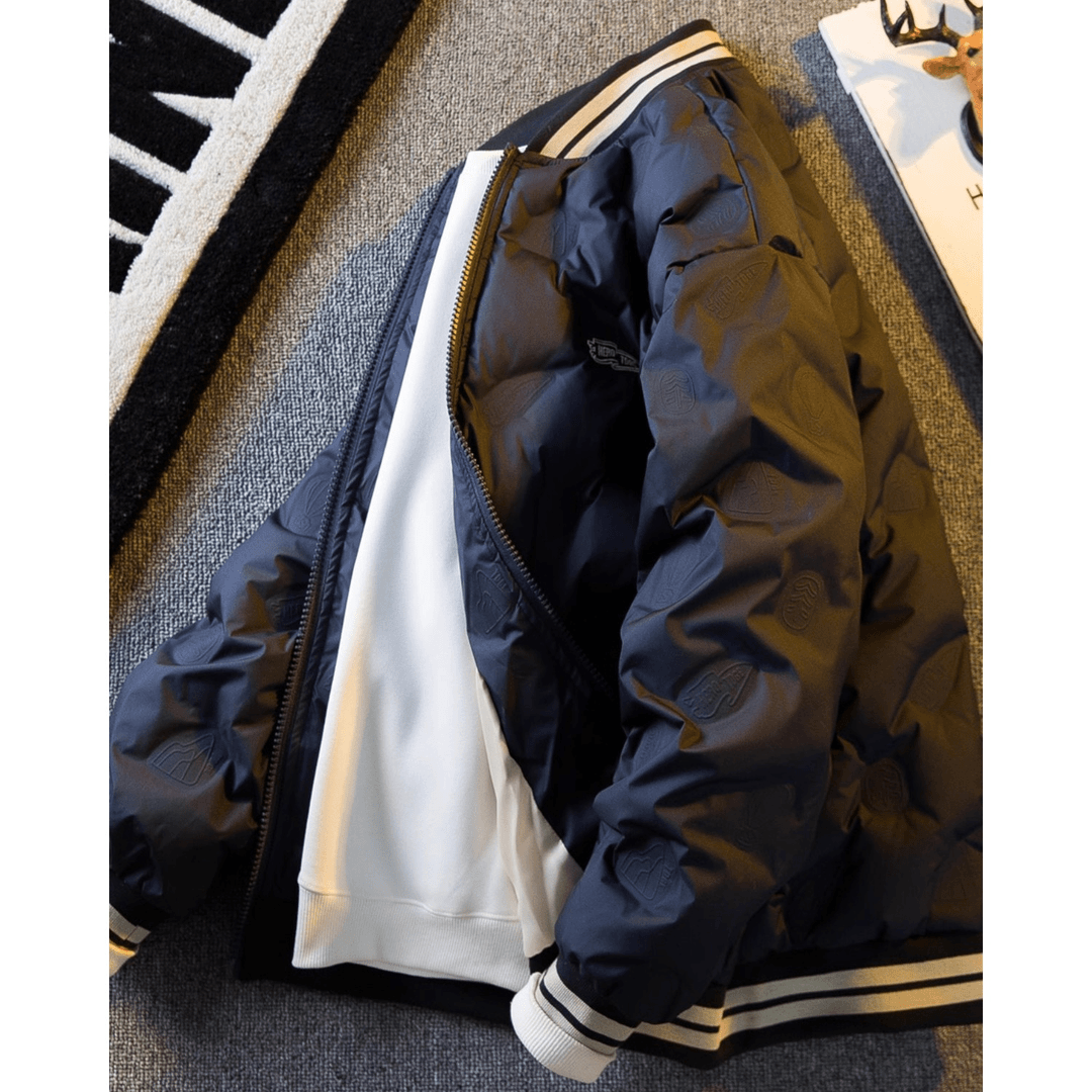 仓树一石美式潮牌轻薄款棒球领羽绒服男士冬季时尚保暖夹克外套