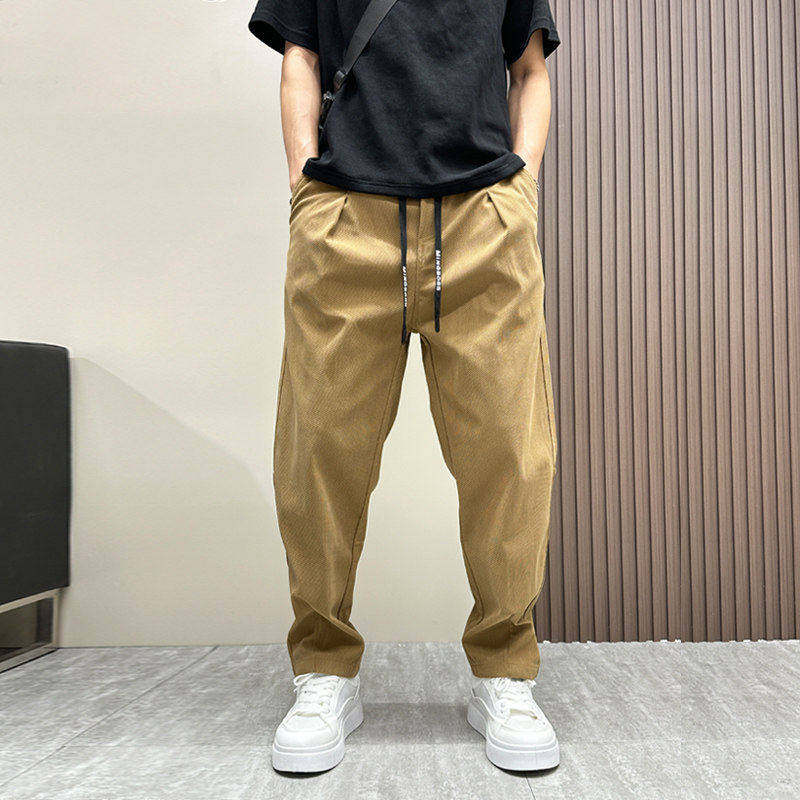 仓树一石潮牌直筒休闲裤子男士夏季新款设计感哈伦裤松紧腰工装裤