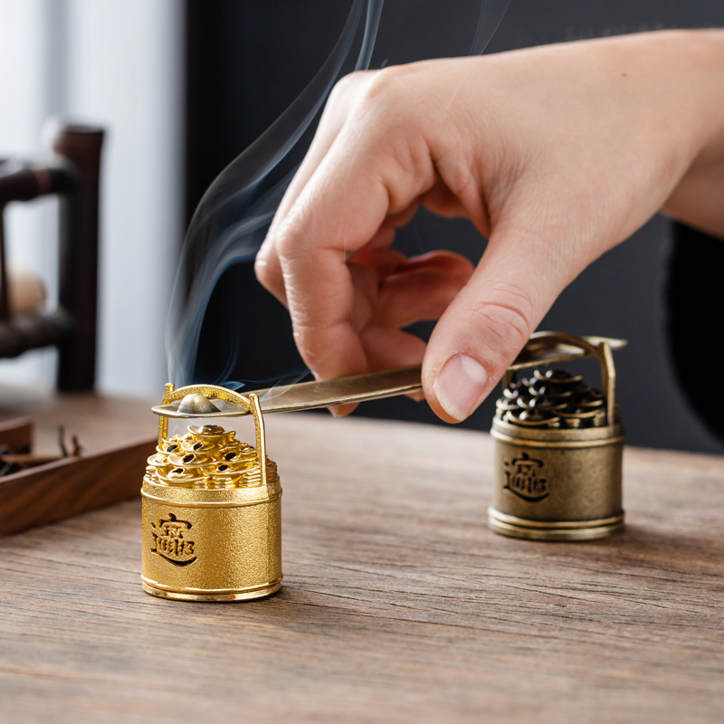 一桶金摆件金元宝香炉供佛香炉家用室内一桶江山小祥云盘香熏