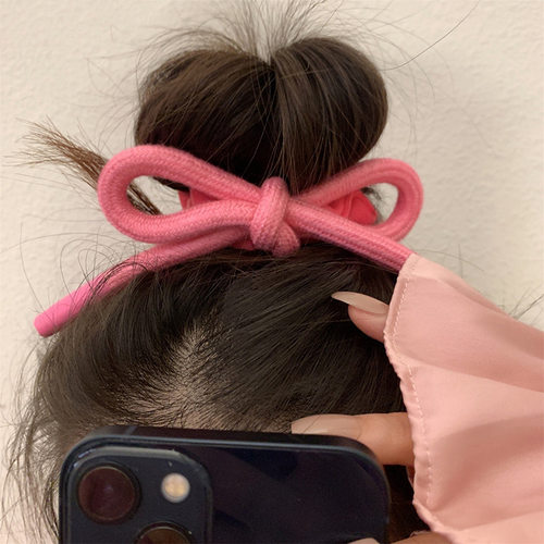 可爱粉色蝴蝶结头绳少女大肠圈