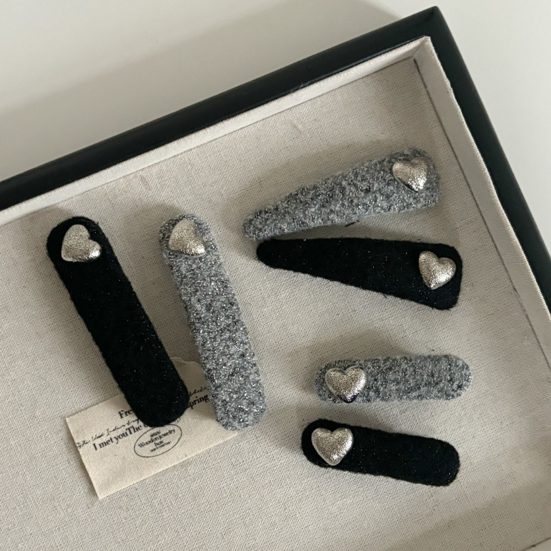 温柔少女~灰色毛呢发夹爱心bb夹复古风发夹高级感侧边夹发卡