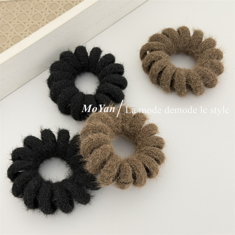 韩版纯色毛线电话线发圈女扎头发皮筋简约百搭基础发绳马尾绑头绳