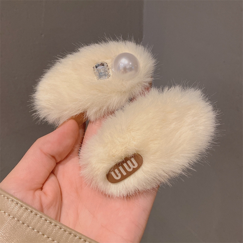 软糯绒绒米色发卡毛绒发夹