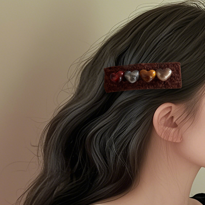 巧克力奶茶色~爱心方形刘海夹秋冬温暖毛绒绒BB夹丸后脑勺碎发夹