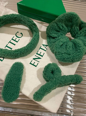 韩国东大门新款洋气绿色加厚羊羔毛发夹抓夹发箍女款简约发饰