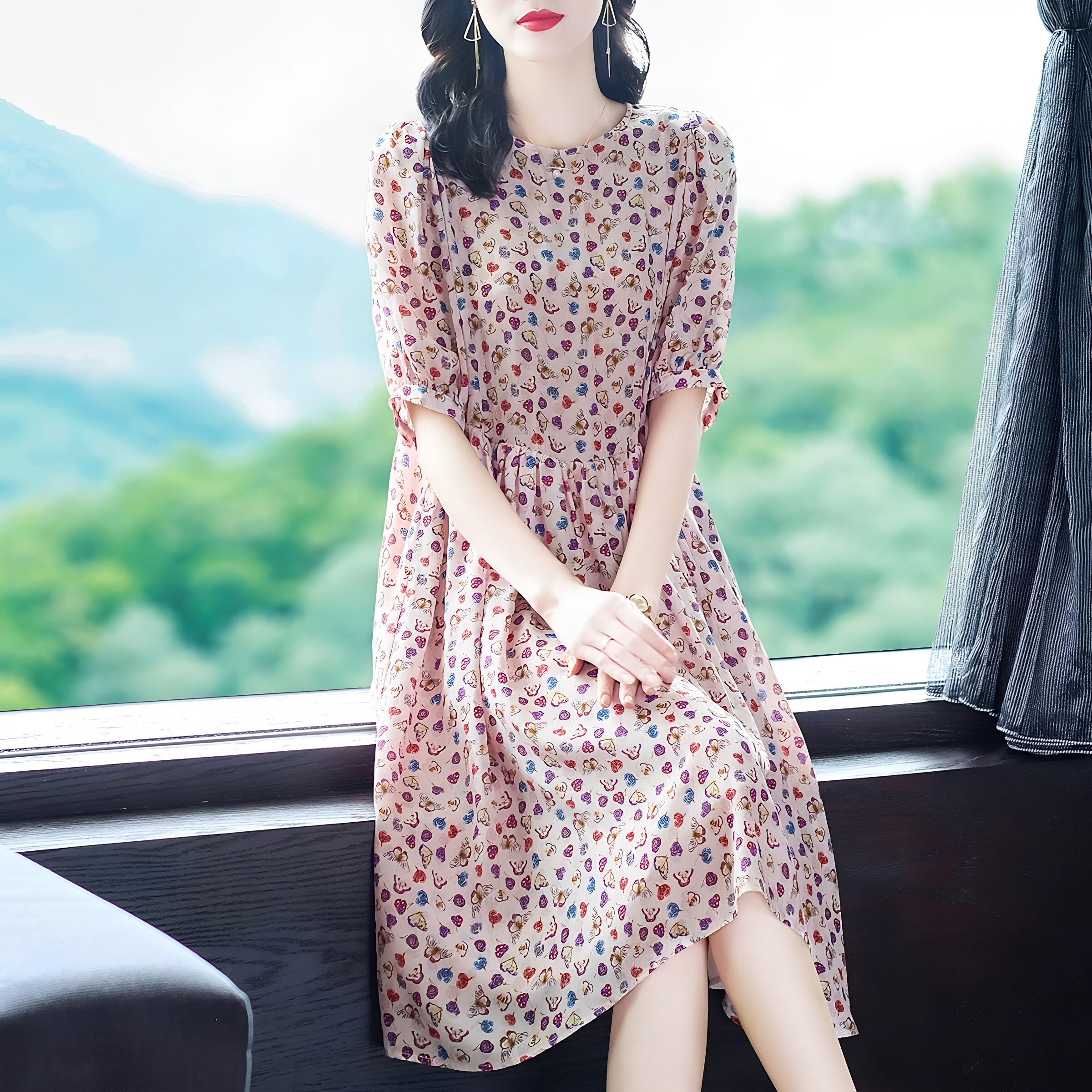 真丝连衣裙夏季女2026年新款高端设计感桑蚕丝温柔风初恋碎花裙子