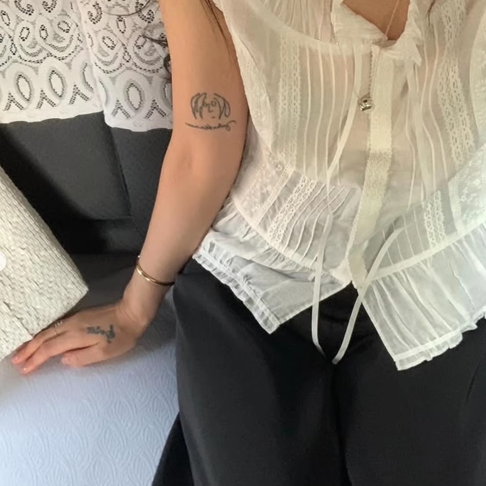 韩国ins风白色无袖花边拼接衬衫