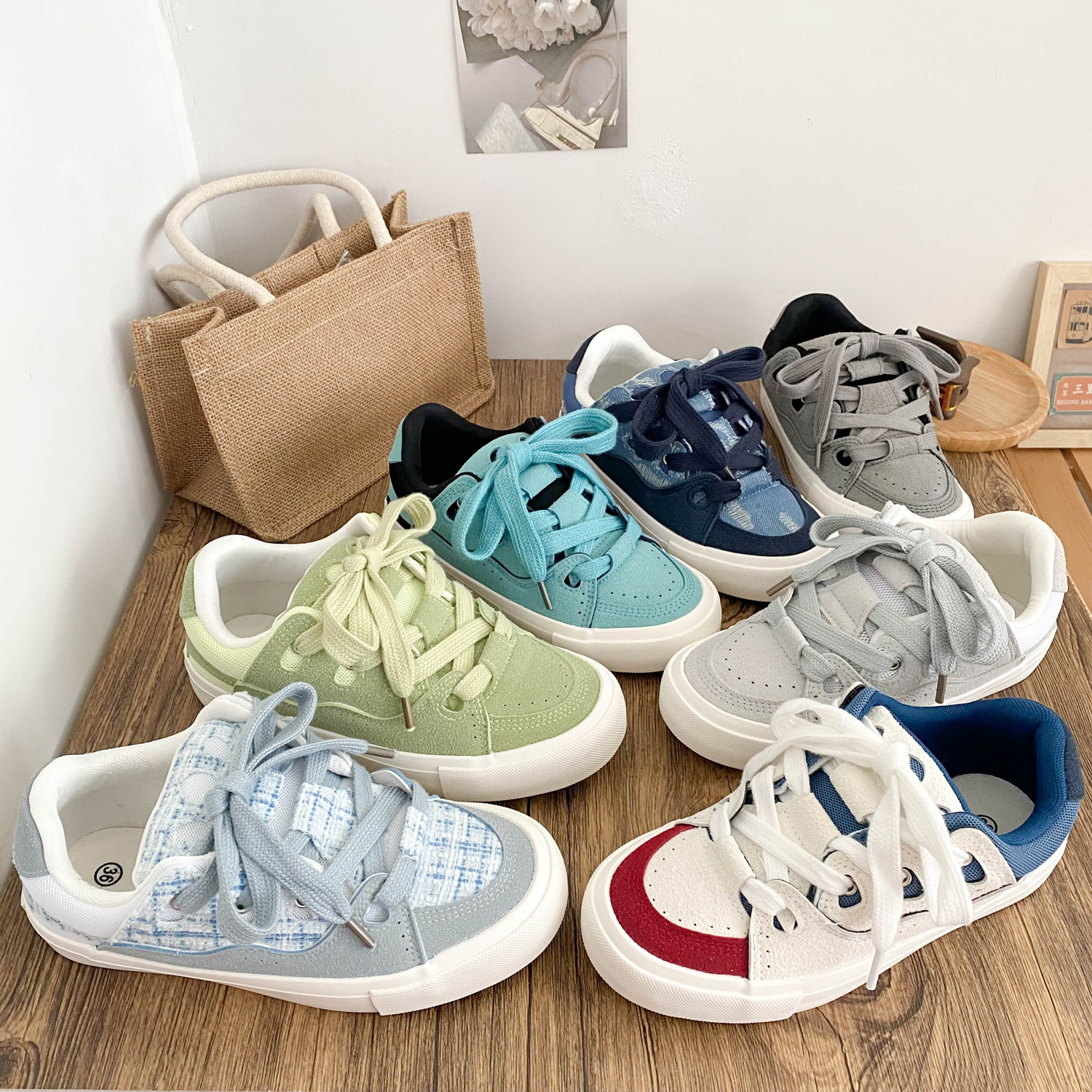 小众设计感面包鞋女牛仔蓝滑板鞋