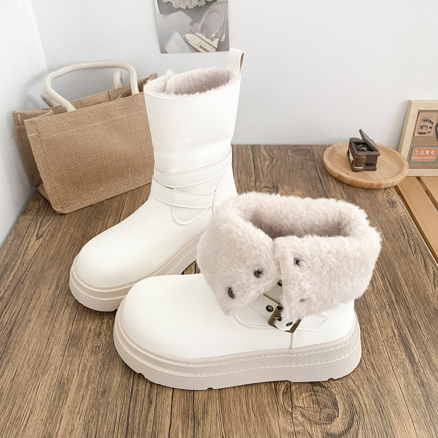 厚底雪地靴翻领小众设计加绒短靴女2025冬季费尔岛风防滑保暖棉鞋,女鞋,时尚雪地靴,淘宝优惠券,粉丝福利购,淘宝优惠卷