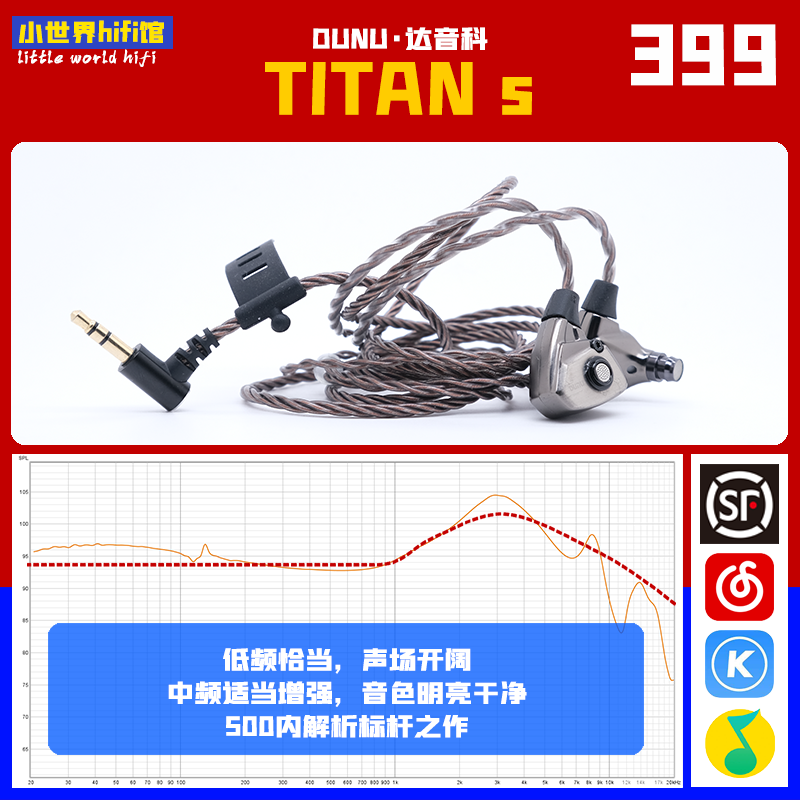 DUNU/达音科 TITANs均衡偏乐感氛围浓郁hifi入门级入耳式耳机-封面