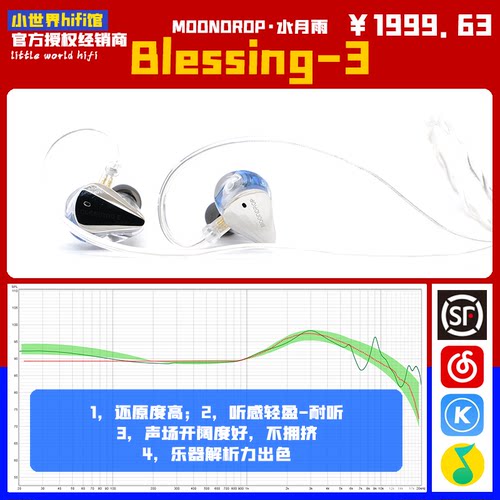 水月雨/MOONDROP Blessing3温和自然高还原大声场hifi入耳式耳机