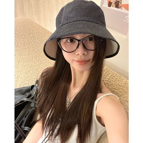 版型chao棒双面戴小牛津日系简约原牛仔纯色渔夫帽休闲 盆帽子女