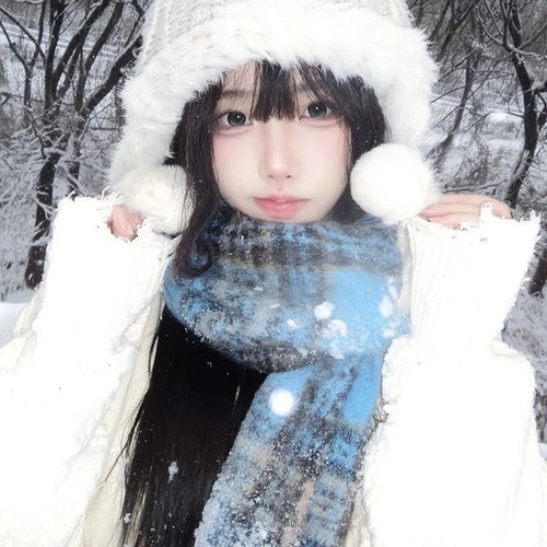 章若楠同款蓝色围巾氛围感甜美可爱加厚条纹格子女秋冬季保暖围脖