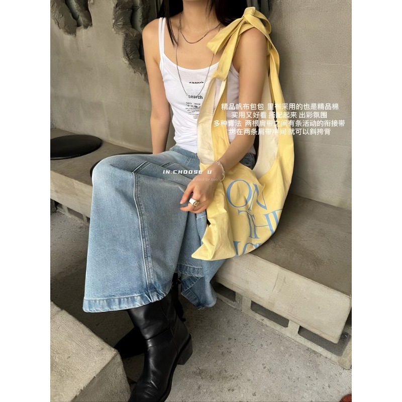 IN choose u笑笑家2025夏季版韩系休闲帆布包单肩包斜跨包包