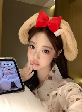 萌萌垂耳兔发箍~毛绒蝴蝶结头饰可爱少女感居家洗脸头箍发饰
