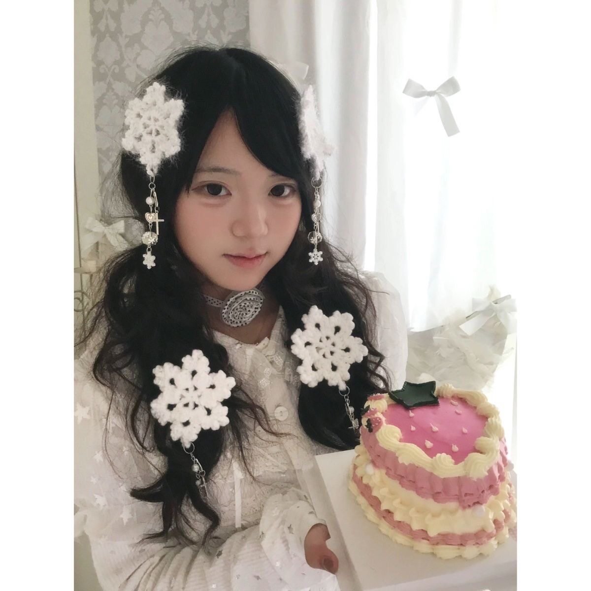 原创手工钩针雪花耳饰秋冬毛线编织圣诞节白色耳环女