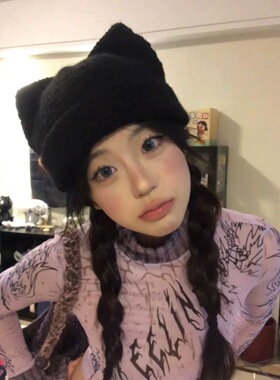 可爱猫耳朵毛线帽女秋冬大头围保暖护耳包头帽百搭显脸小针织冷帽