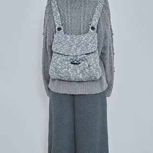 现现cc韩国hugyourskin复古日系杂色针织牛角扣双肩包大容量背包