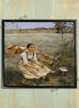 干草垛 Hay making 勒帕热 Les foins Naturalism乡村写实油挂画