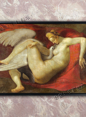 丽达与天鹅 米开朗基罗 民宿挂画 世界名画《Leda and the Swan》