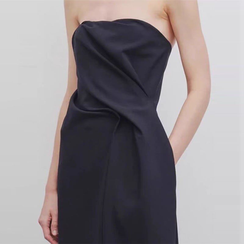 不规则收腰A字裙晚礼服过膝长裙