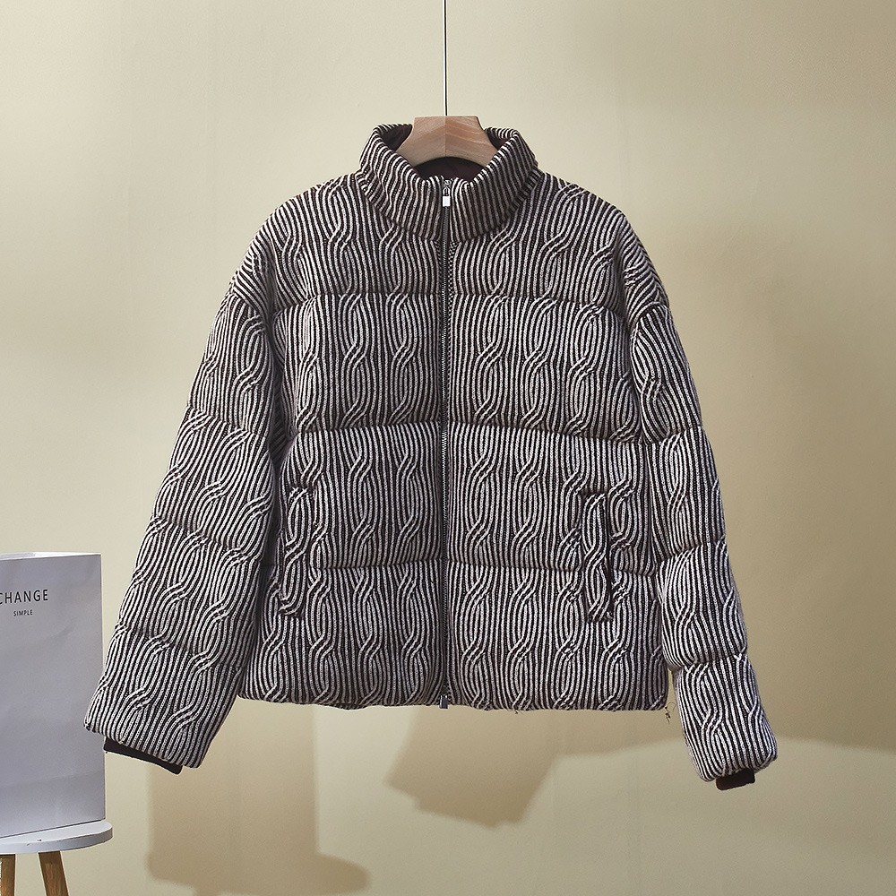 冬季意大利LP新款高端外套立领宽松螺纹拉链羊绒拼鹅绒休闲羽绒服