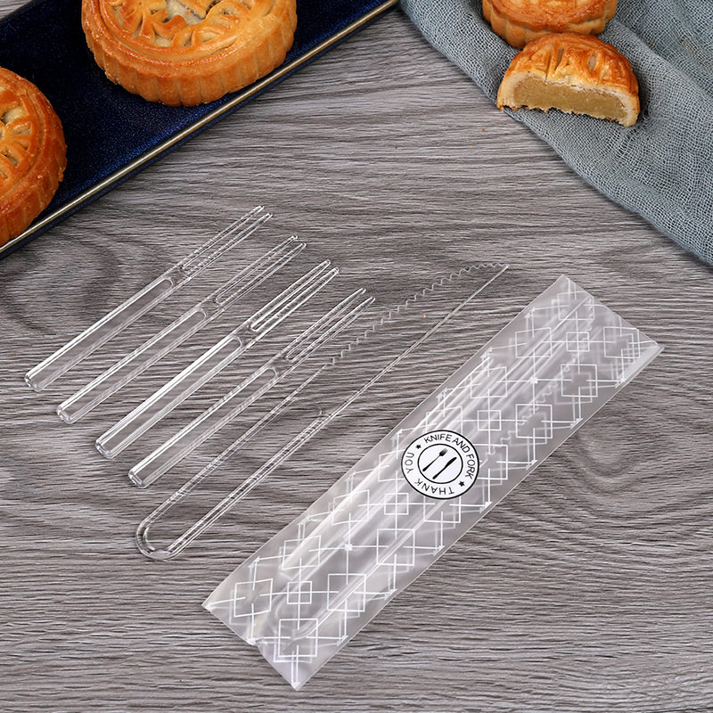 中秋月饼刀叉套装一次性塑料刀叉冰皮月饼蛋黄酥刀叉蛋糕水果叉子