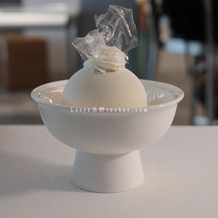 创意纯色陶瓷高脚小吃碗点心碟ins中式甜品碗布丁碗水果酸奶小碗