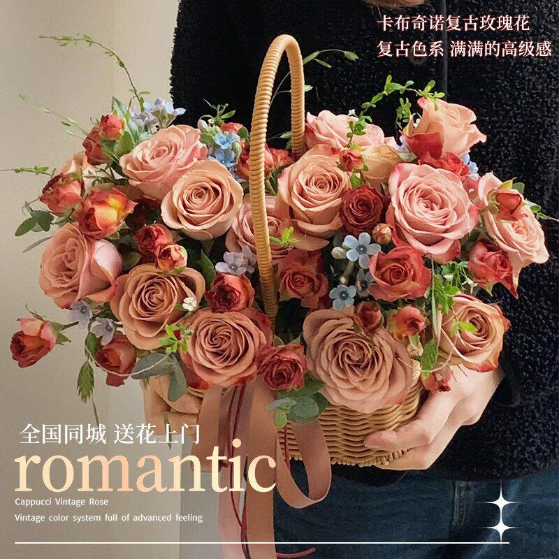 手提花篮玫瑰花束速递北京成都重庆郑州上海生日乔迁开业配送女友