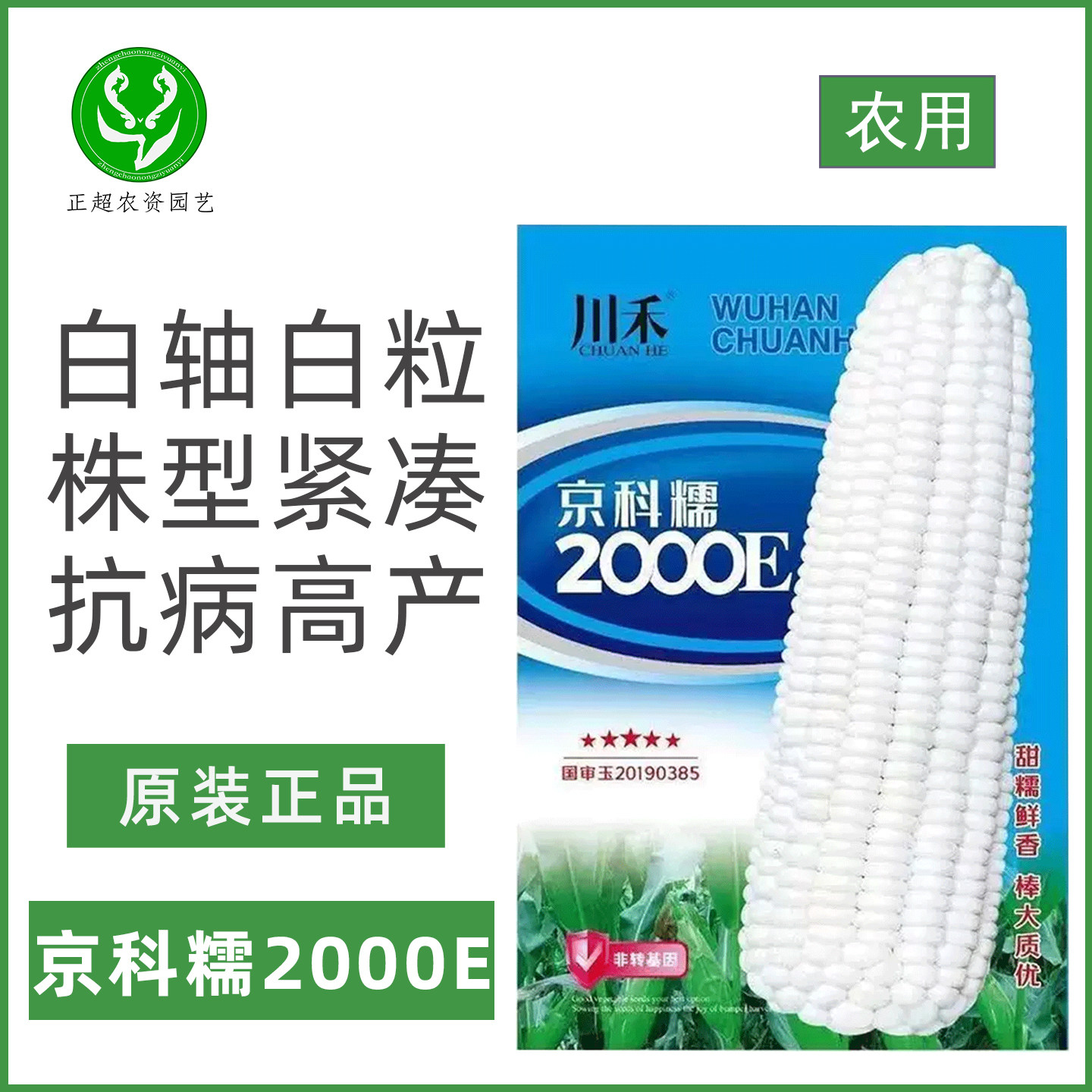 川禾京科糯2000E甜糯白玉米种子株型半紧凑大田基地种植玉米种籽