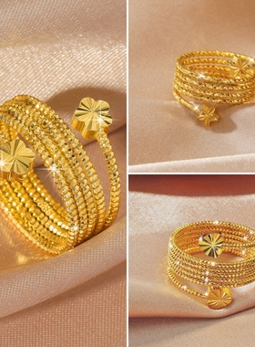 轻奢镀24K黄金色弹簧活口戒指女