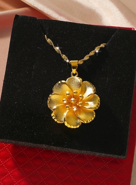轻奢镀24K仿真黄金色百合花项链