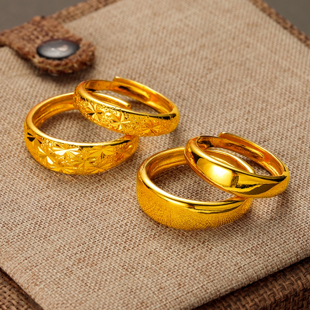 轻奢高级感满天星光面沙金情侣款戒指一对镀24K仿真黄金对戒男女